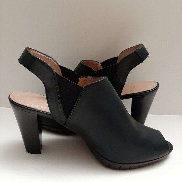 WONDERS Spain Memory Gel Peep-Toe Slingback Heels Black Leather Sz US 7.5 Eur 39 - Picture 13 of 16